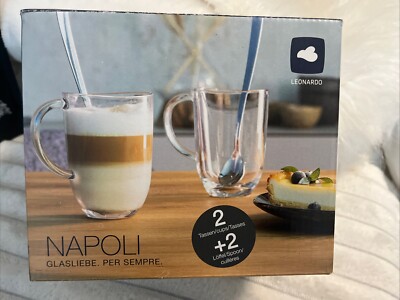 Leonardo Napoli Latte Macchiato-Tassen Und Löffel 4Er Set, Spülmaschinengeeignet