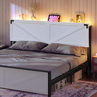 King Size Headboard Only, Headboard with 2 Outlets and 4 USB Ports, Farmhouse He