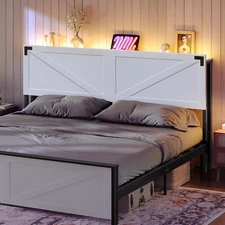 King Size Headboard Only, Headboard with 2 Outlets and 4 USB Ports, Farmhouse He