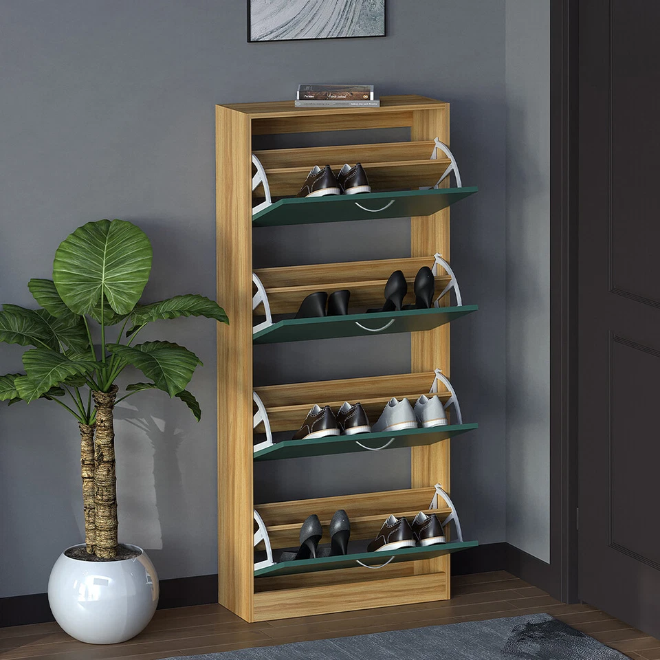 Scarpiera 4 Ante Ripiani Doppia Profondità con Maniglia Quercia+Verde 63x24x150 - Immagine 4 di 4