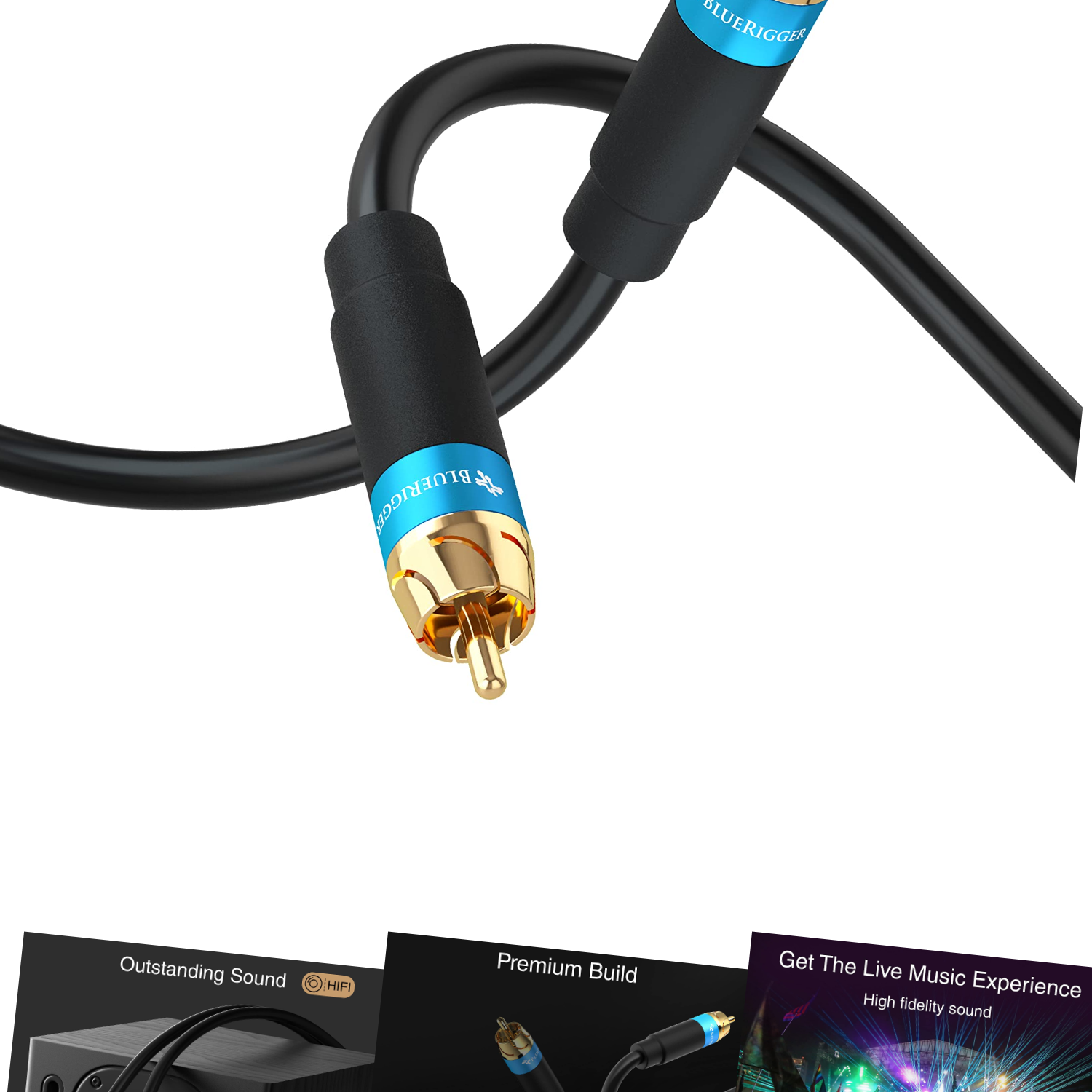 BlueRigger RCA Audio Subwoofer Cable (15FT, Dual Shielded with Gold