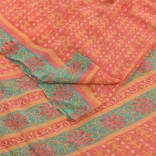 Sanskriti Vintage Sarees Pink Pure Georgette Silk Printed Sari 5Yd Craft Fabric