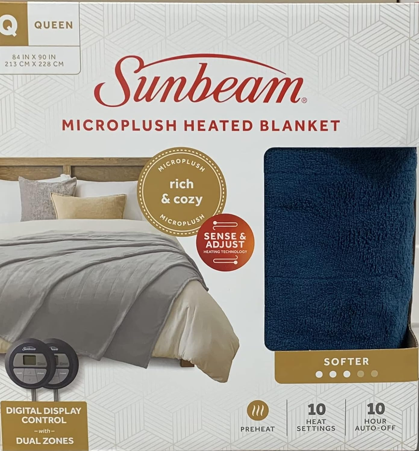 Microplush Queen Electric Heated Blanket with Preheat Feature Two Digital Contro