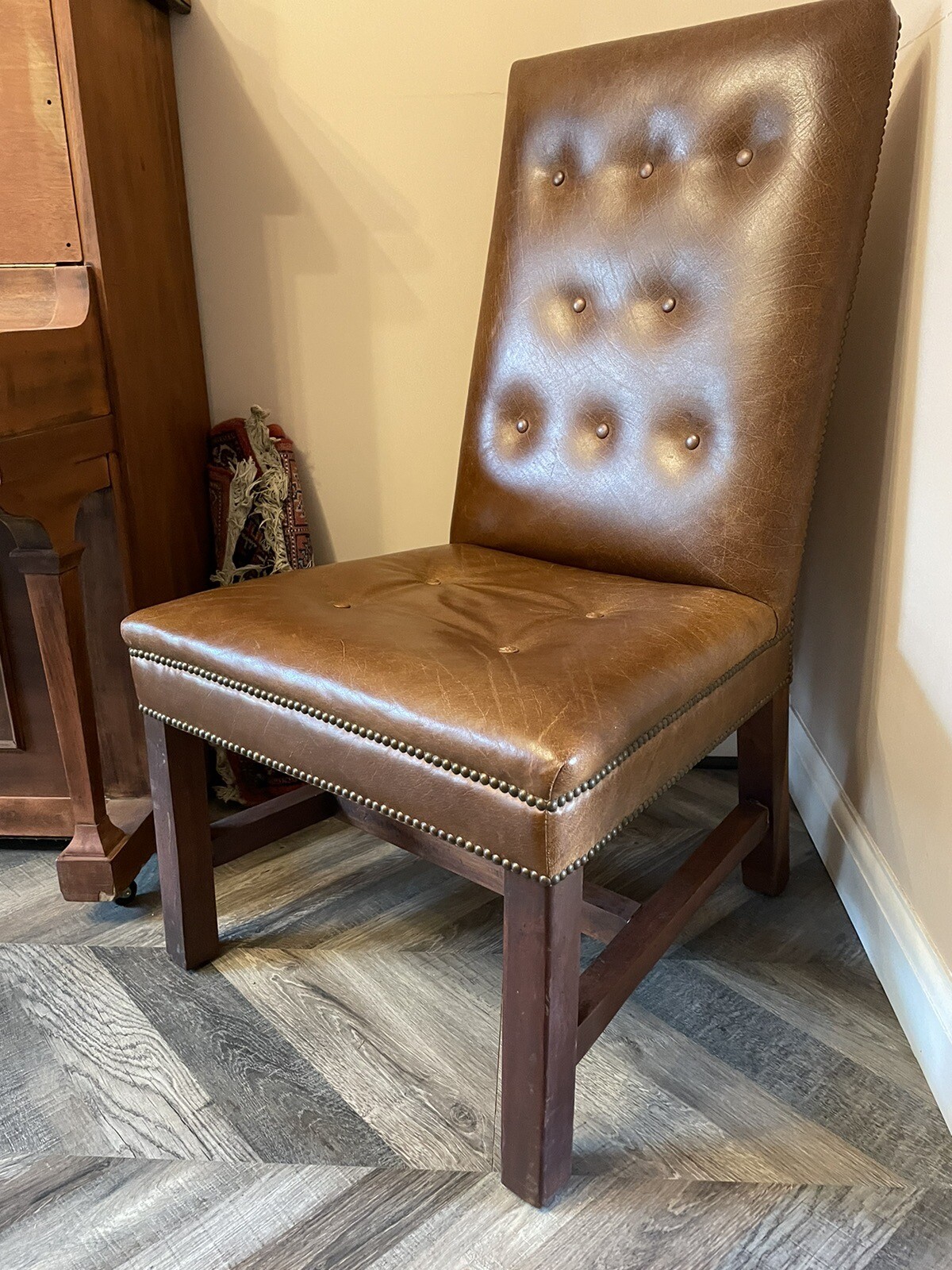 Antique Tan Leather Dining Chairs X 6 eBay