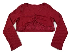 Shein Womens Unity Plus Contrast Lace Ruched Crop Tee Long Sleeve Size 16