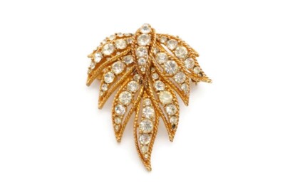 Vintage Ciner Brooch Pin Gold Tone Rhinestone Textured