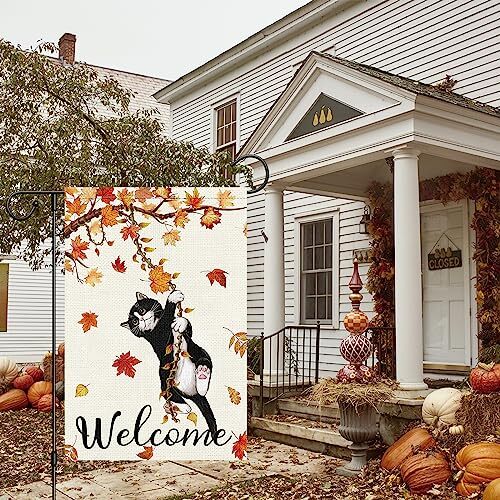 Welcome Fall Cat Garden Flag 12x18 Double Sided, Small Burlap Fall-12 ...