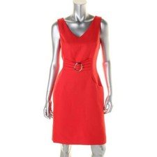  Tahari New Womens Red Woven Sleeveless Wear To Work Dress    12
