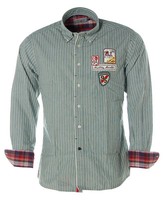 Arqueonautas Herren Hemd Langarm Streifen Button-Down M GrüN A1518
