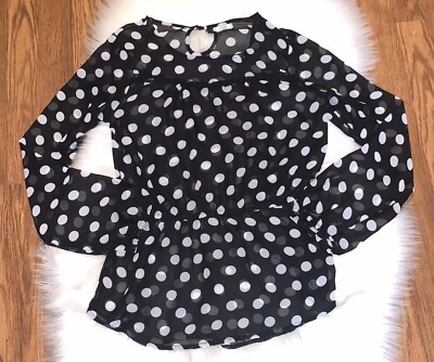 D-Signed Disney Descendants Girls XL Black & White Polka Dot Elastic Waist Top