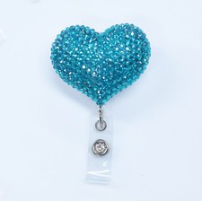 Blinged Teal Heart Retractable ID / Badge Reel / ID Badge Holder / AZblinger