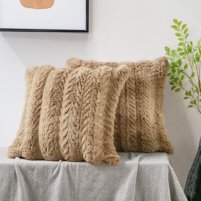 Tread Pattern Faux Rabbit Fur Throw Pillow Covers Fluffy Decorative Pillowcases