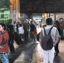 Cityscene, Painting, Original Art, Train Station Paris, Realist, Impressionist, 