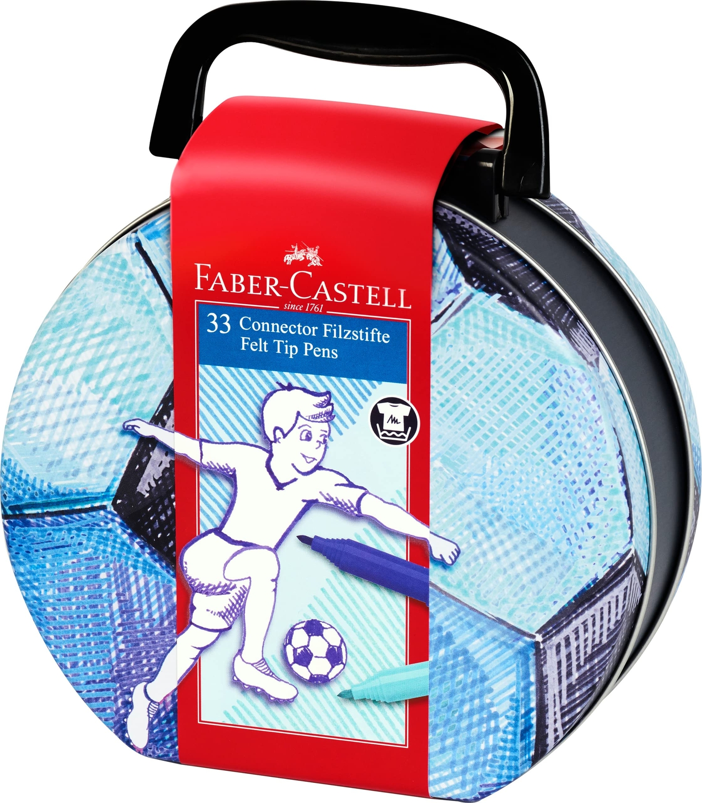 Faber Castell Felt Tip Pen Connector Metal Football with 33 Pens