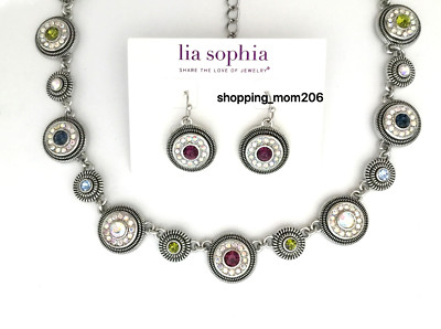 Lia Sophia ''Pretty Please'' Silver Tone w/Cut Crystals Earrings & Necklace Set