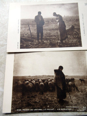 2 alte AK Kunstkarte  von 1926 Künstler Ak Millet Bauern mit Schafen du Louvre