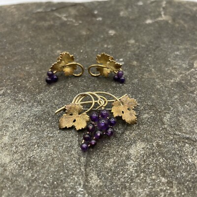 1960'S KREMENTZ GRAPE LEAVES AND GENUINE AMETHYST GRAPE BROOCH