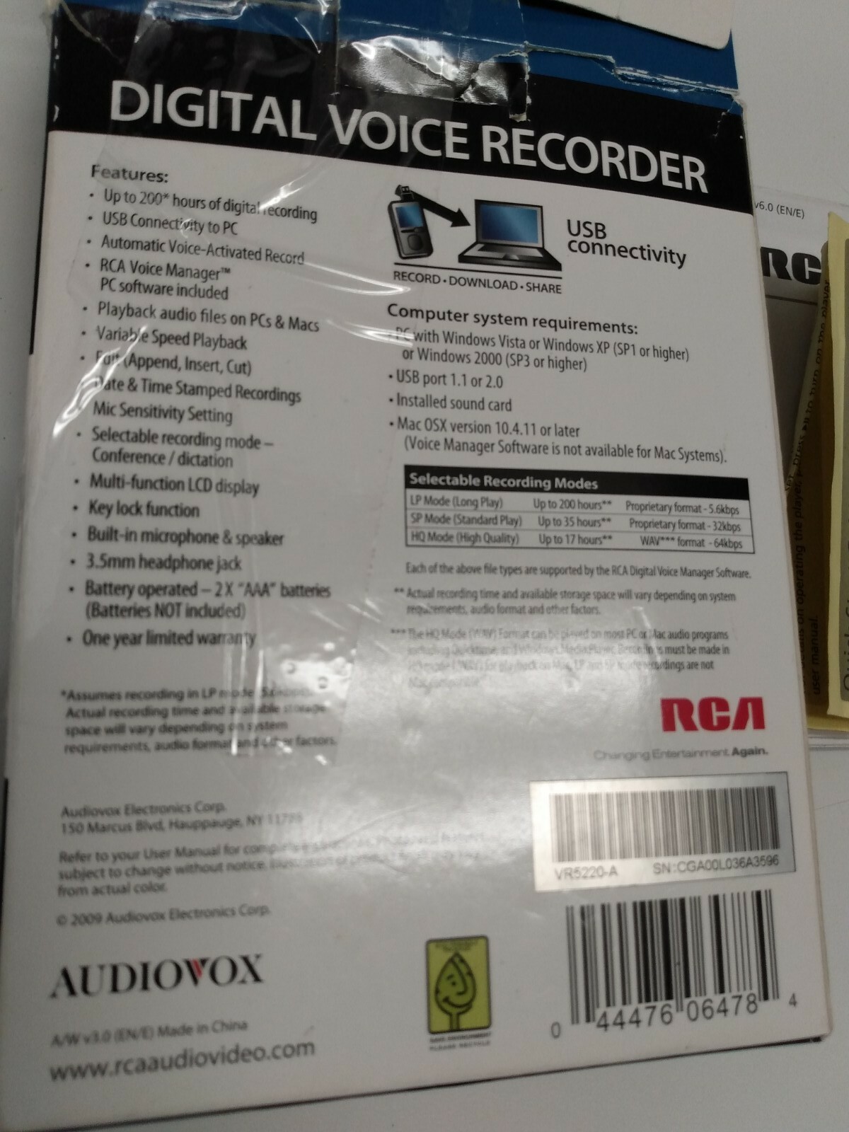 RCA VR5220 (512 MB, 200 Hours) Handheld Digital Voice Recorder