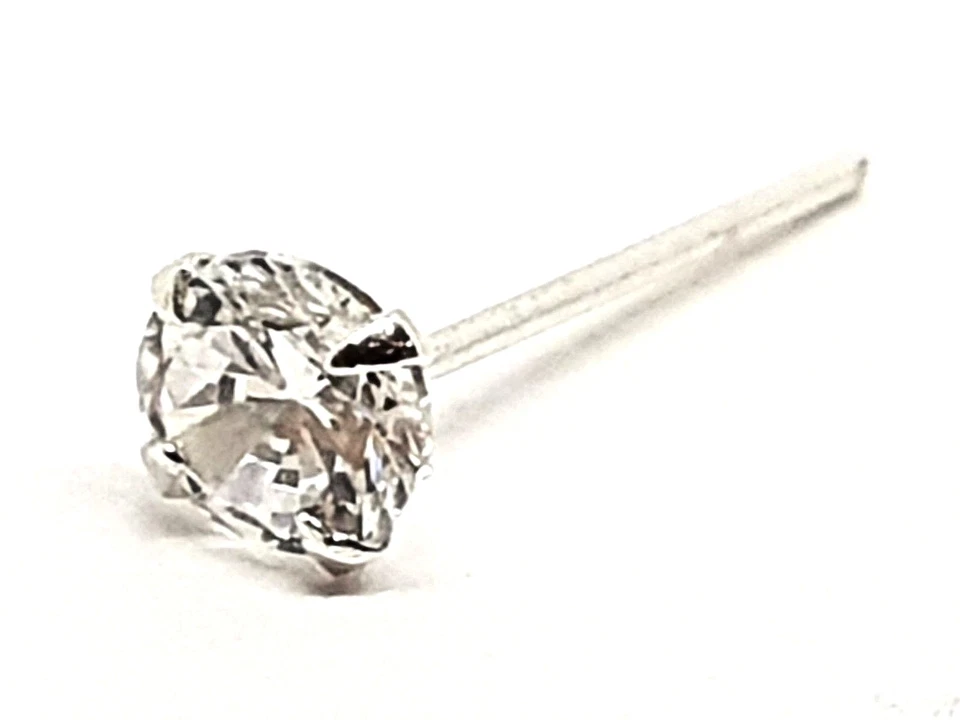 3 mm zirconi naso borchia argento sterling 925 gemma rotonda 22 g (0,6 mm) L ... - Immagine 2 di 4