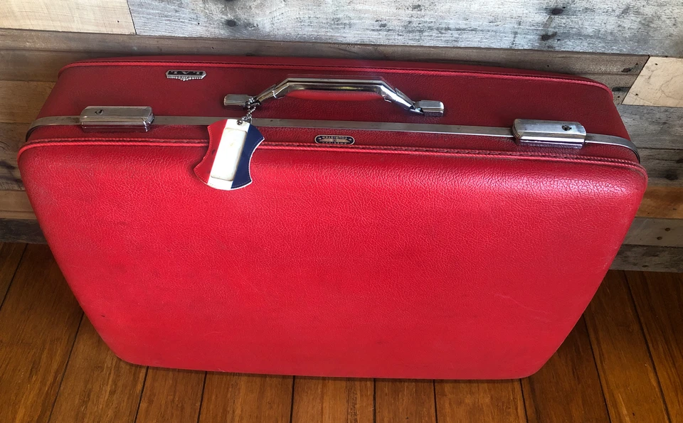 Maleta roja vintage American Tourister Tri-Taper equipaje rígido 27" Mid Cen Foto 4 de 4