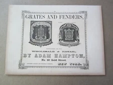 Old 1850's - Adam Hampton GRATES & FENDERS N.Y. - Advertisement - Bartlett Print