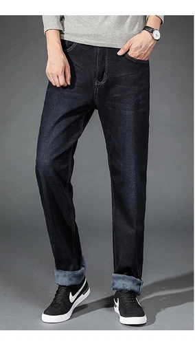 Hombre Invierno Grueso Térmico Jeans Forrado de Vellón Denim Pantalones Algodón Cálidos Pantalones - Imagen 9 de 17