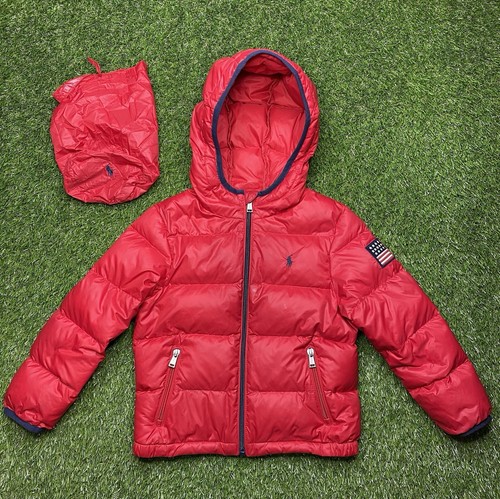Polo Ralph Lauren Puffer Jacket Red Boys Size 5 American Flag Patch - Picture 4 of 12