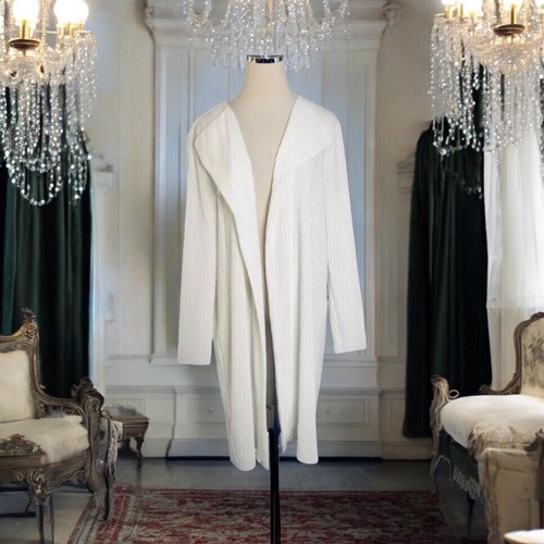 Andrew Marc New York Duster Large White Pleated Mid Length Lightweight Cardigan