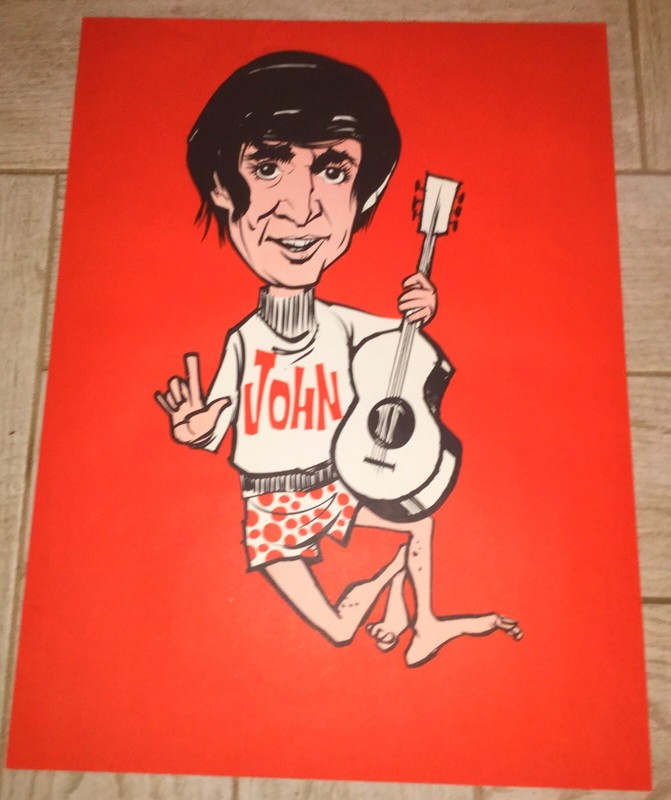 BEATLES JOHN LENNON CARTOON CARICATURE RARE COLOR POSTER-16 x 22" MINTY