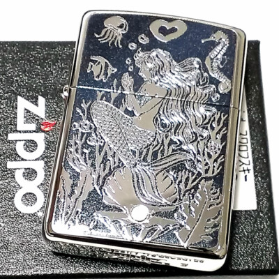 Zippo Armor Case Mermaid Swarovski White Stone Silver Mirror Etching Lighter