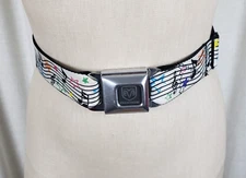 Dodge Logo White Webbing Seatbelt Chrome Buckle Belt Music Notes Funky Punk Loud
