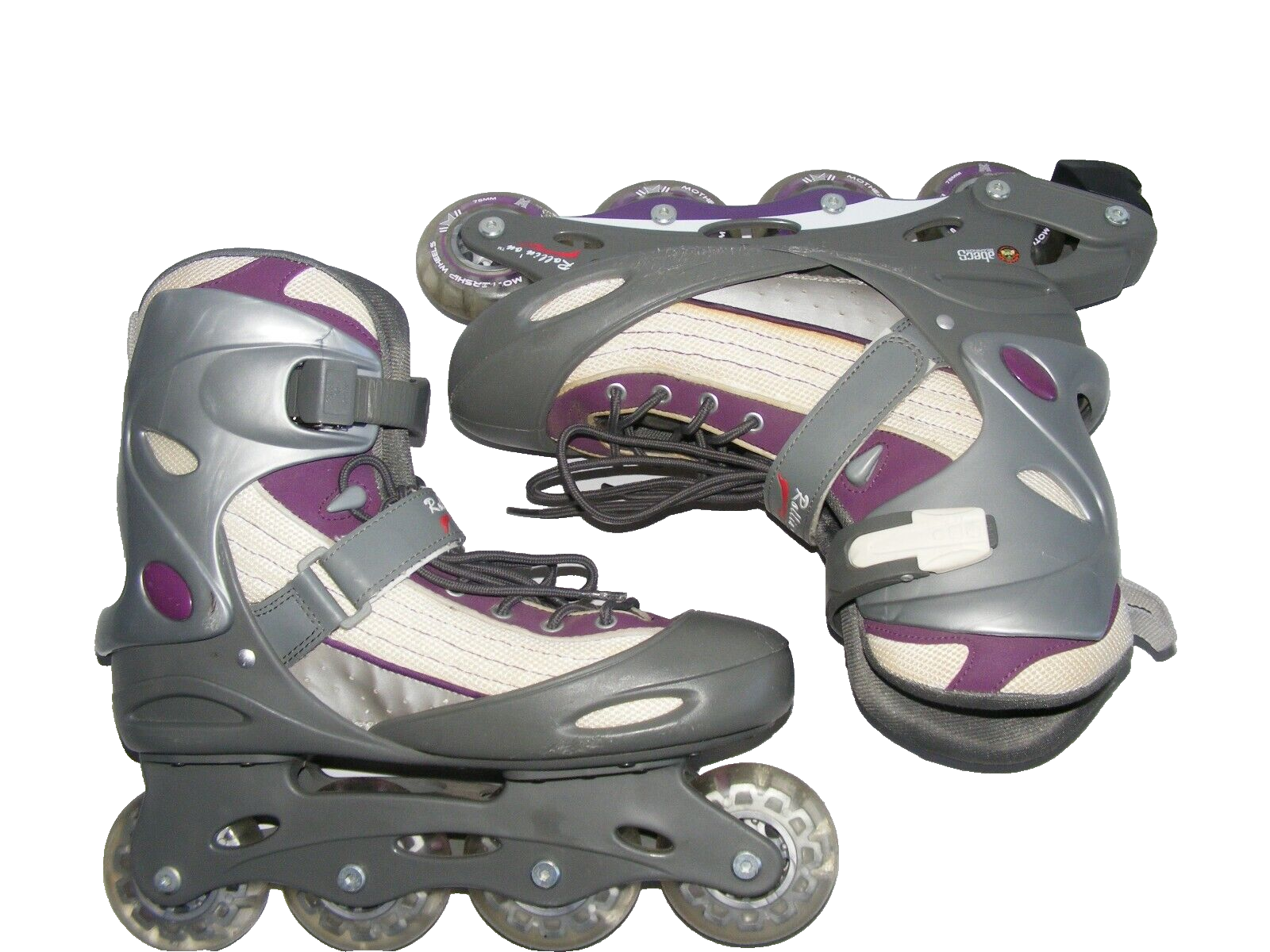 Rollin On Women Size 8 M Inline Skates Purple White Abec5 Bearings 76 MM Wheels