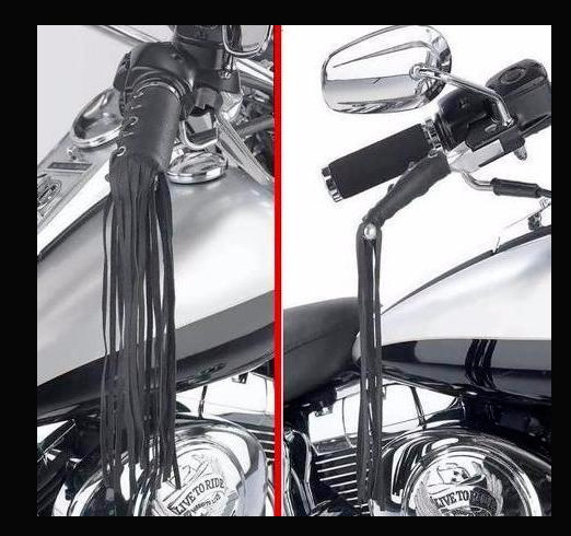 Lanière en cuir frange poignées freins moto custom chopper trike lacet noir