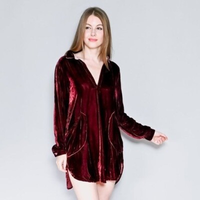 burgundy velvet shirt dress CP Shades / free people red maroon tunic long sleeve Xs Embellished detailing site_may Tilda Dress in Dazzling Color:Sunset Rust