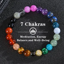 7 Chakra Stone Bracelets Healing Crystal Beaded Yoga Anxierty Protection Bangle