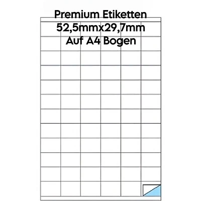 PRINT4LIFE Premium Etiketten 52,5 x 29,7mm selbstklebend 70g/m² A4 auf A4 Bögen weiß matt
