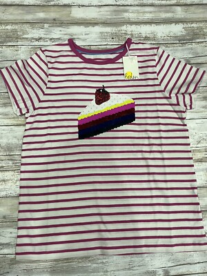 NWT Mini Boden Girls 11-12 Ivory Pink Striped Cake Sequin Flip Shirt