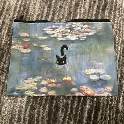 Black Cat Zip Bag Monet Pouch Garden Pond Kitten Cute Cat Lady Gift Kitty New