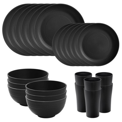 24 Piece Wheat Straw Dinnerware Sets of 6, Kitchen Plates and Bowls Sets, Unb...