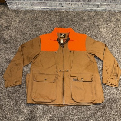 Walls Mens Large Brown Blaze Orange Game Bird Hunting Field Jacket Duck Canvas