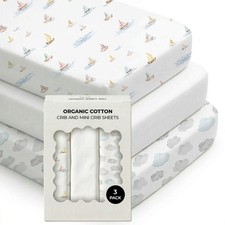 100 Organic Cotton Baby Crib Sheets 3-Pack GOTS Certified, Soft Fitted S...