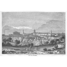 BIRMINGHAM General View - Antique Print 1845