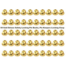 50 Gold Deluxe Safety Locking Pin Backs, Pin Keepers Locking Clasps Scouts Unifo