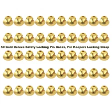 50 Gold Deluxe Safety Locking Pin Backs, Pin Keepers Locking Clasps Scouts Unifo