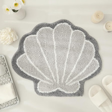 Seashell Bathroom Rug Grey Non-Slip Shell Bath Mat Ocean Decor 26x30 Inch
