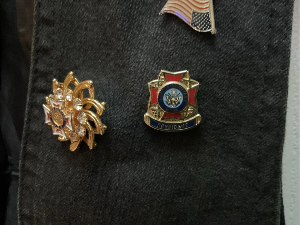 Women's Black Denim Motorcycle Vest With Side Laces And VFW Ladies Auxilary Pins - Image 4 of 4