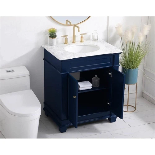 Elegant Decor Wesley 30" Steel and Solid Wood Single Bathroom Vanity Set in Blue - Picture 8 of 8