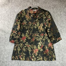 Chicos Jacket Womens Medium Floral Metallic Brocade Asian Inspired Boho Artsy