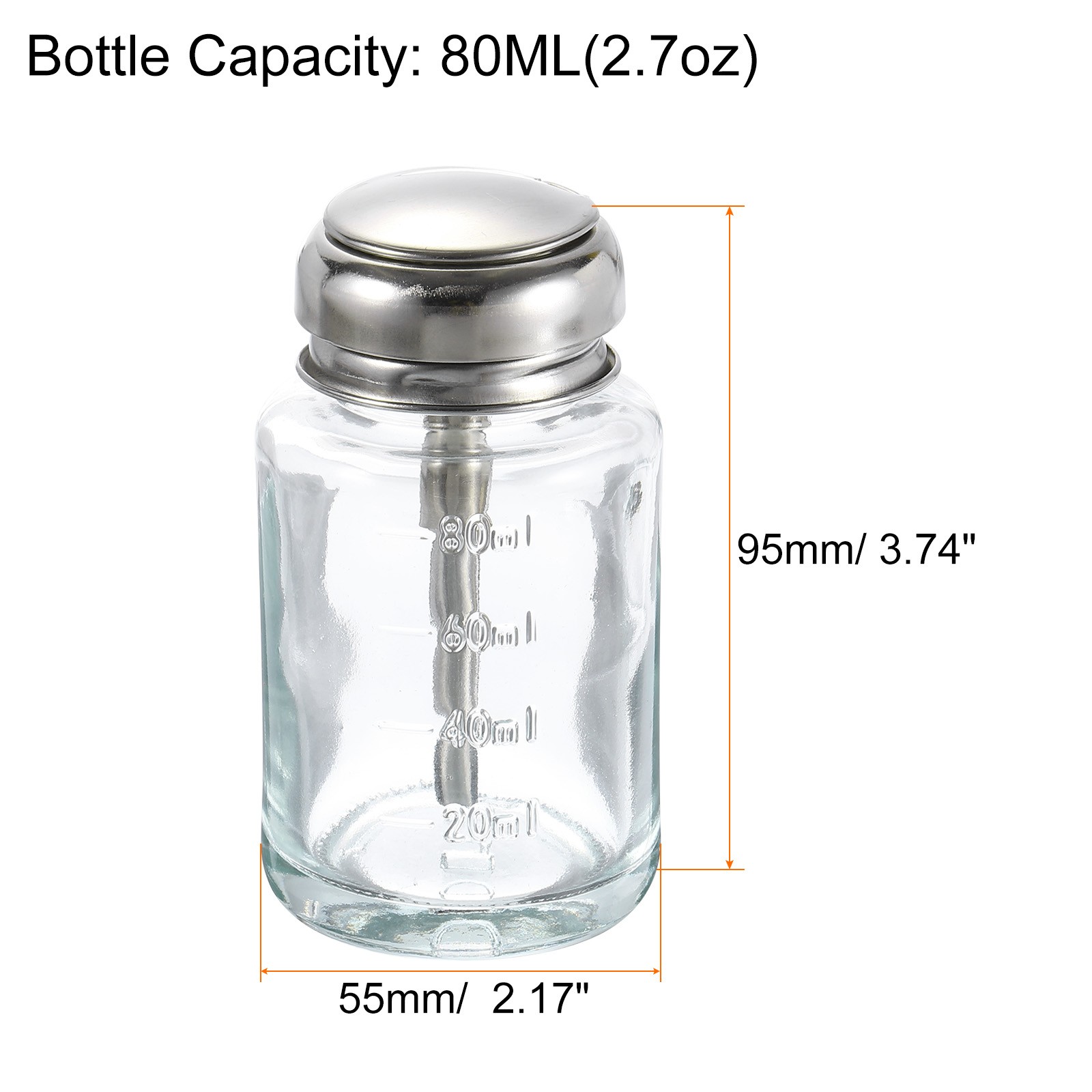 2 Pcs 80ML Glass Pumping Dispenser Bottle Press Push Down Alcohol Container view 2