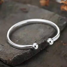 UK NEW S925 Solid Sterling Silver  Heavy Plain Ball Torque Bangle Bracelet
